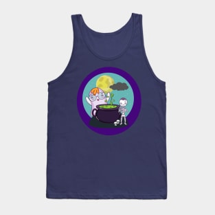 Cute Ghost And Skeleton At The Cauldron Tank Top